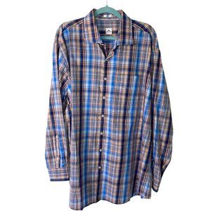 Peter Millar Mens Shirt Blue Size XXL Button Front Plaid Long Sleeve Pure Cotton